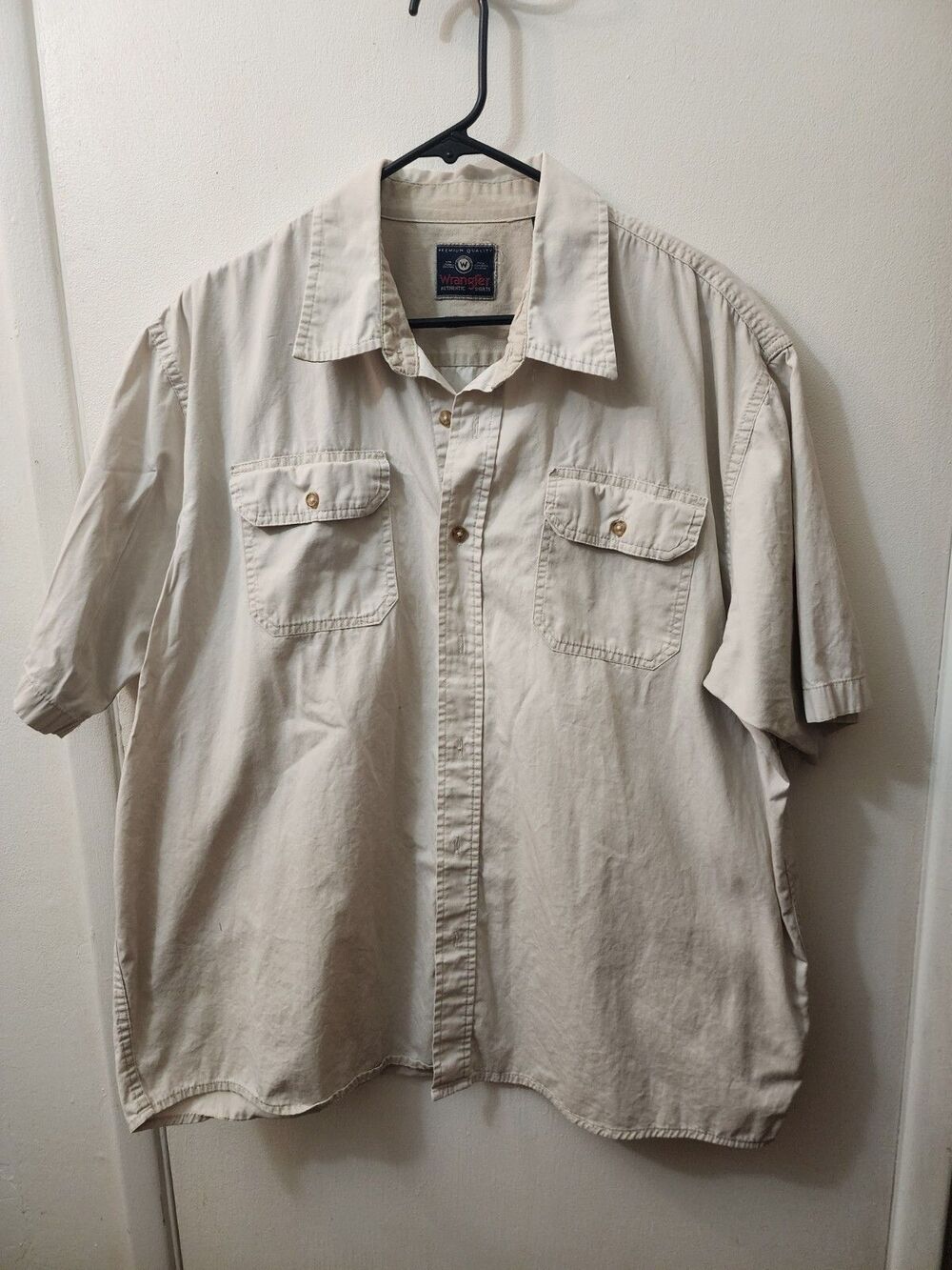 Wrangler Men's Button Up Shirt Lightweight Western Workwear Beige Size XL